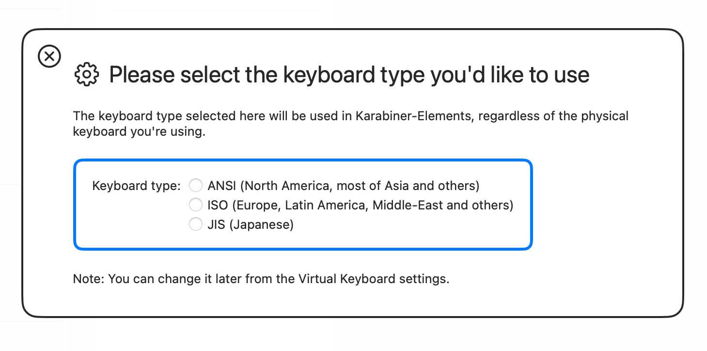 keyboard type selector